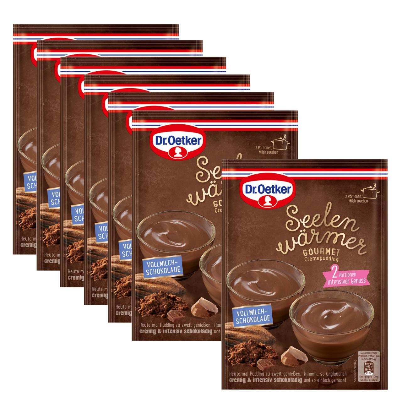 Dr. Oetker Seelenwärmer Gourmet-Cremepudding Vollmilch-Schokolade, 6er Pack + 1 Gratis 1 Dr. Oetker Seelenwärmer Gourmet-Cremepudding Vollmilch-Schokolade, 6er Pack + 1 Gratis