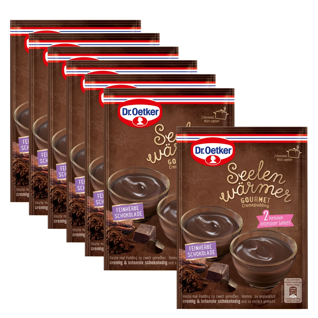Dr. Oetker Seelenwärmer Gourmet-Cremepudding Feinherbe Schokolade, 6er Pack + 1 Gratis 1 Dr. Oetker Seelenwärmer Gourmet-Cremepudding Feinherbe Schokolade, 6er Pack + 1 Gratis